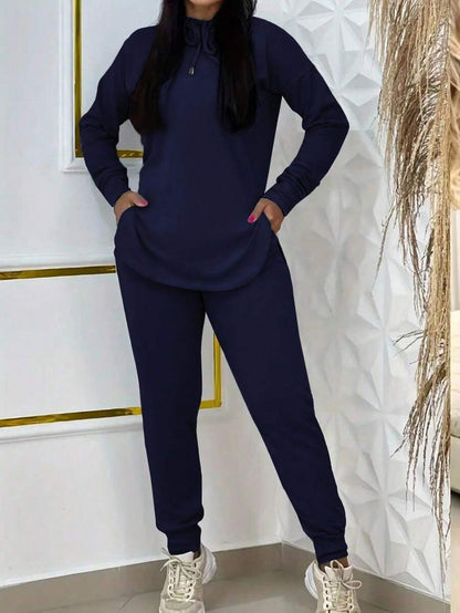 Damen Sportliches Lounge-Set Kapuze Taschen Grau
