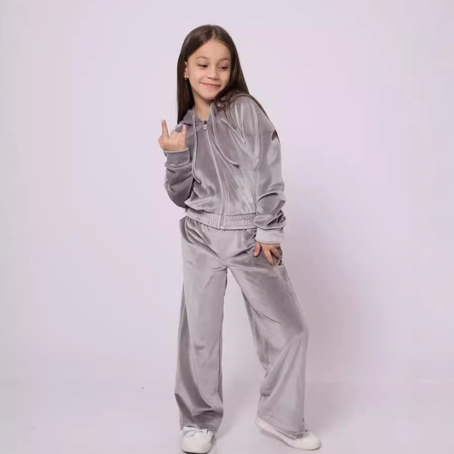 Damen Velours Sweatanzug mit Kapuze Elastisch Eveloria