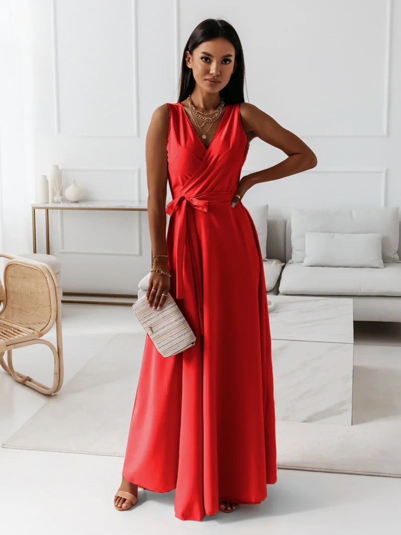 Elegantes Damenkleid Lang V-Ausschnitt
