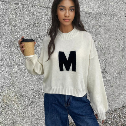 Damen Oversized Strickpullover mit Frontmotiv Eveloria