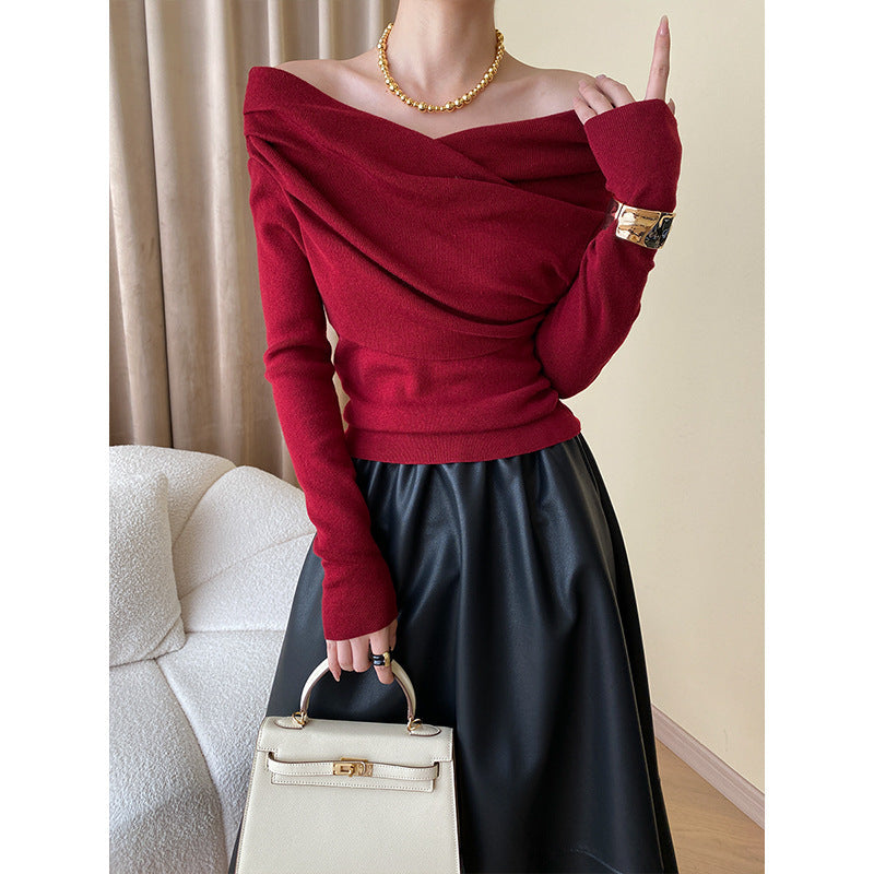 Damen Wickelblusenshirt Figurbetont Gerafft Eveloria
