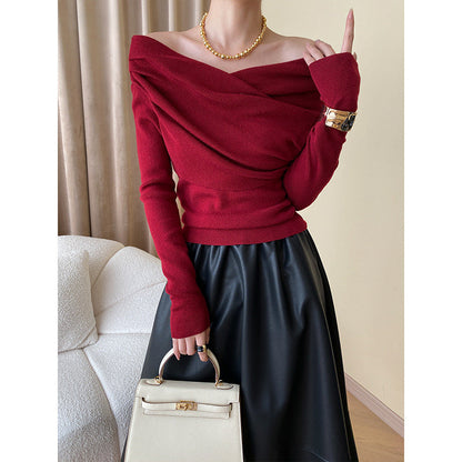 Damen Wickelblusenshirt Figurbetont Gerafft Eveloria