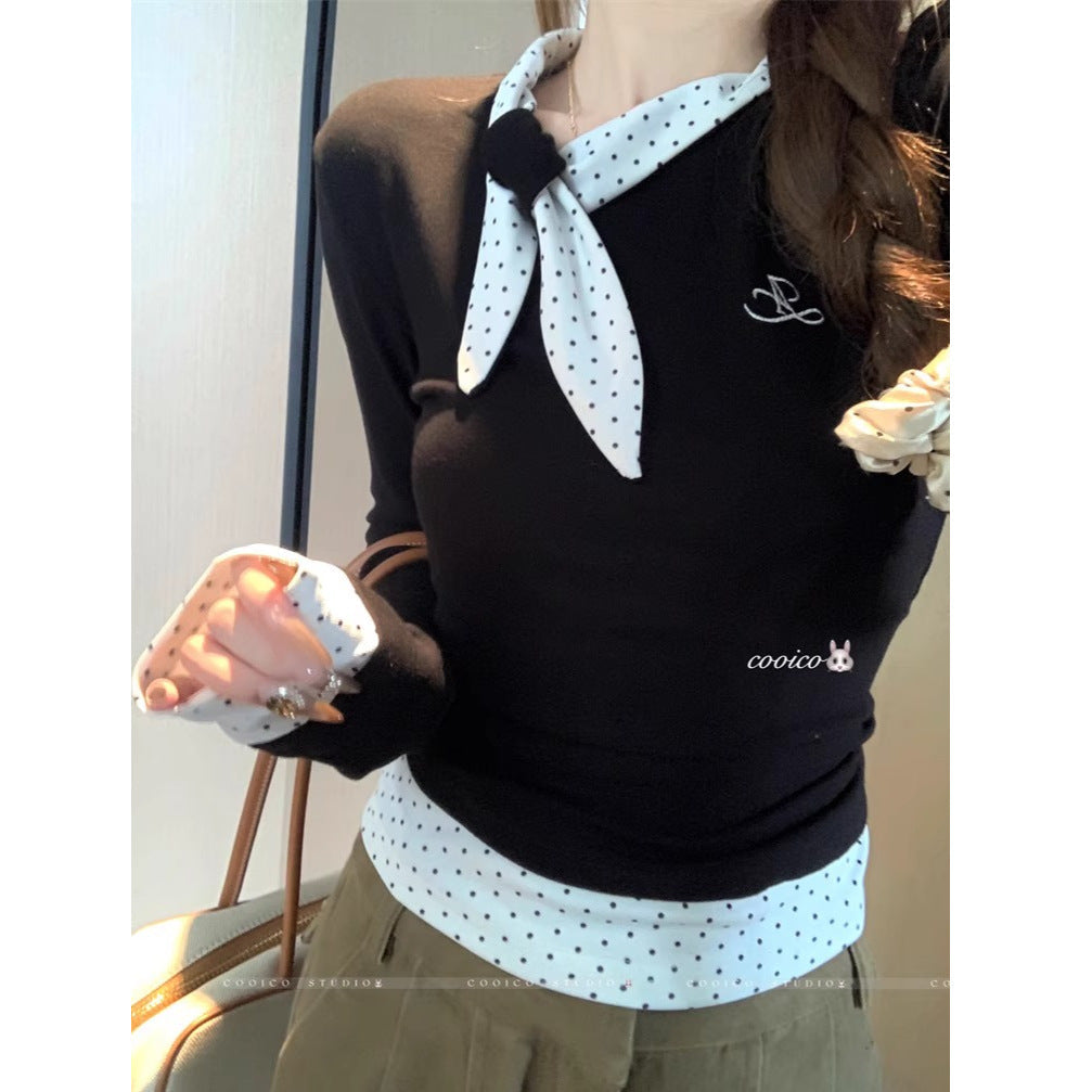 Damen Langarmshirt aus Baumwolle mit V-Ausschnitt und modischem