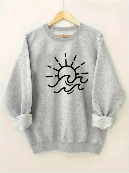 Damen Sweatshirt Sonnen Wellen Motiv Eveloria