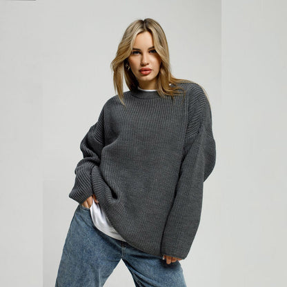 Damen Grobstrickpullover Lässiger Schnitt Großzügige Ärmel
