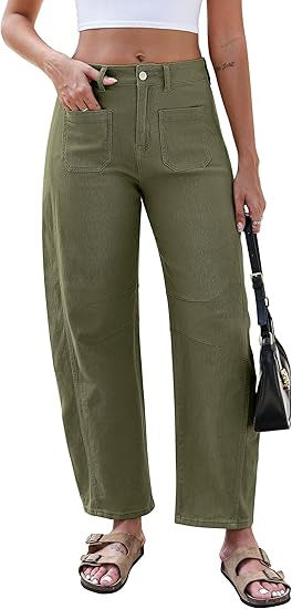 Damen Weite Jeans Hochtaillig Mit Taschen Blau Eveloria