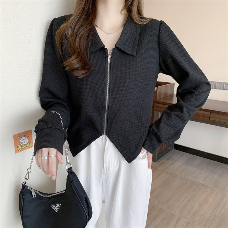 Damen Cropped Jacke Reißverschluss Elegant Kragen Eveloria