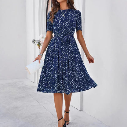 Damen Midikleid mit Punktedesign und Taillengürtel