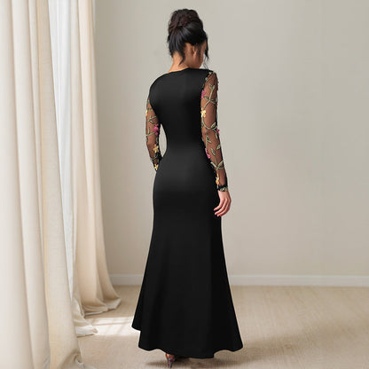 Damen Maxikleid mit floralem Spitzeinsatz Asymmetrisch