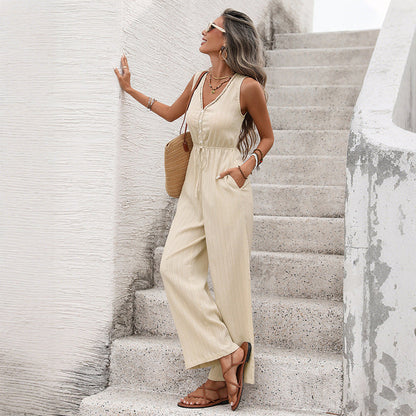 Damen Jumpsuit Elastischer Bund Praktische Taschen Eveloria