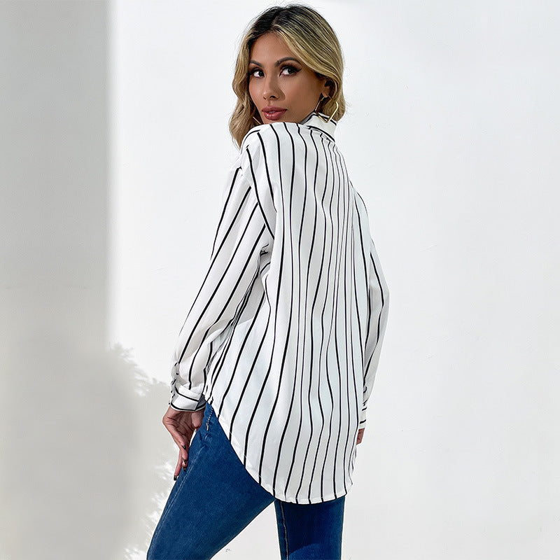 Damen Bluse Streifen Elegant Baumwolle Weiß