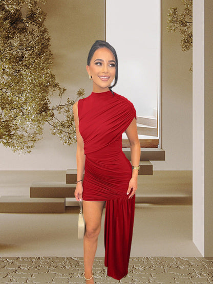 Damen Minikleid Asymmetrischer Schnitt Raffungen Eveloria