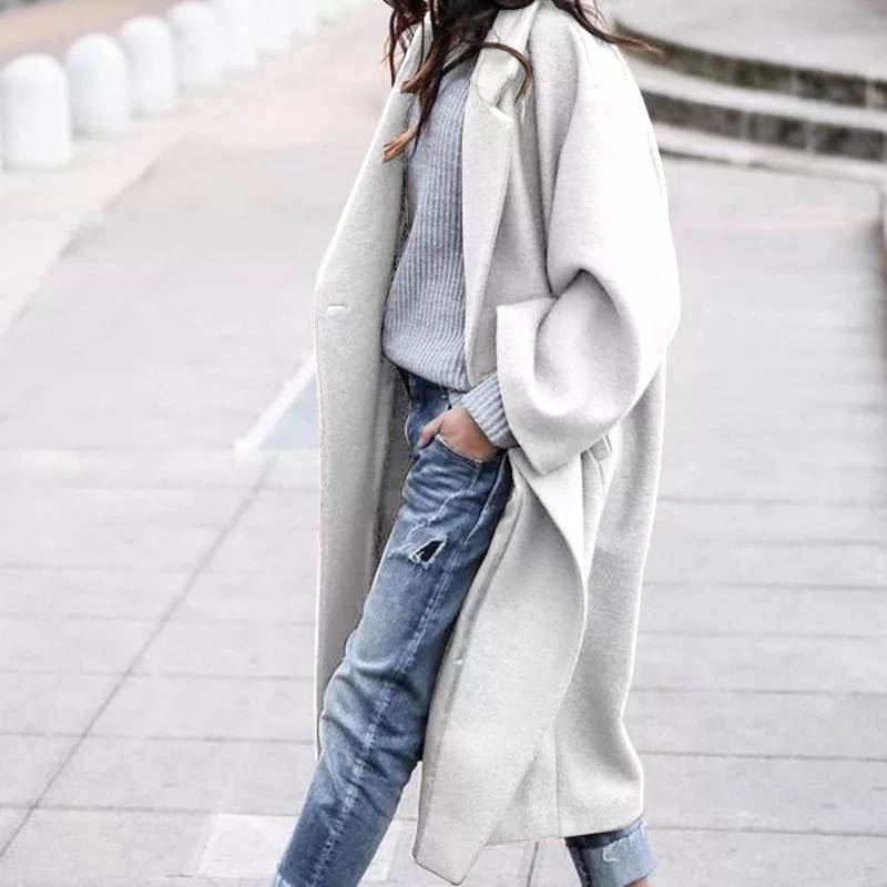Damen Wollmantel Oversized Klassisches Revers Beige