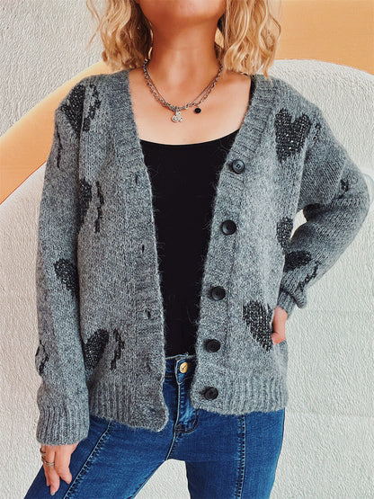 Damen Strickjacke Herzdesign Kuschelig Eveloria