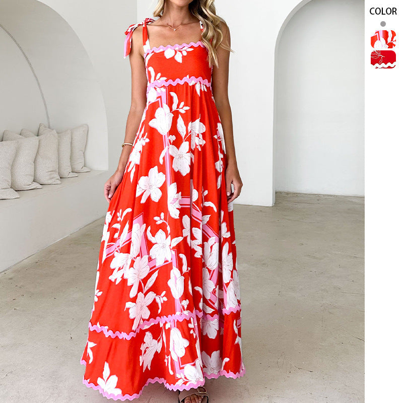Damen Maxikleid mit Trägerdesign und Druck - Eveloria