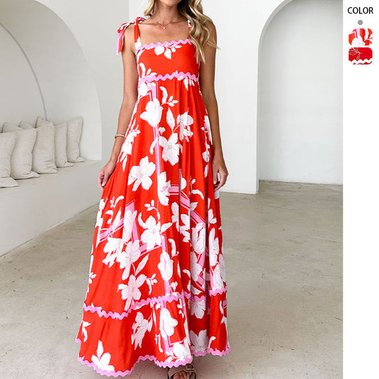 Damen Maxikleid mit Trägerdesign und Druck - Eveloria