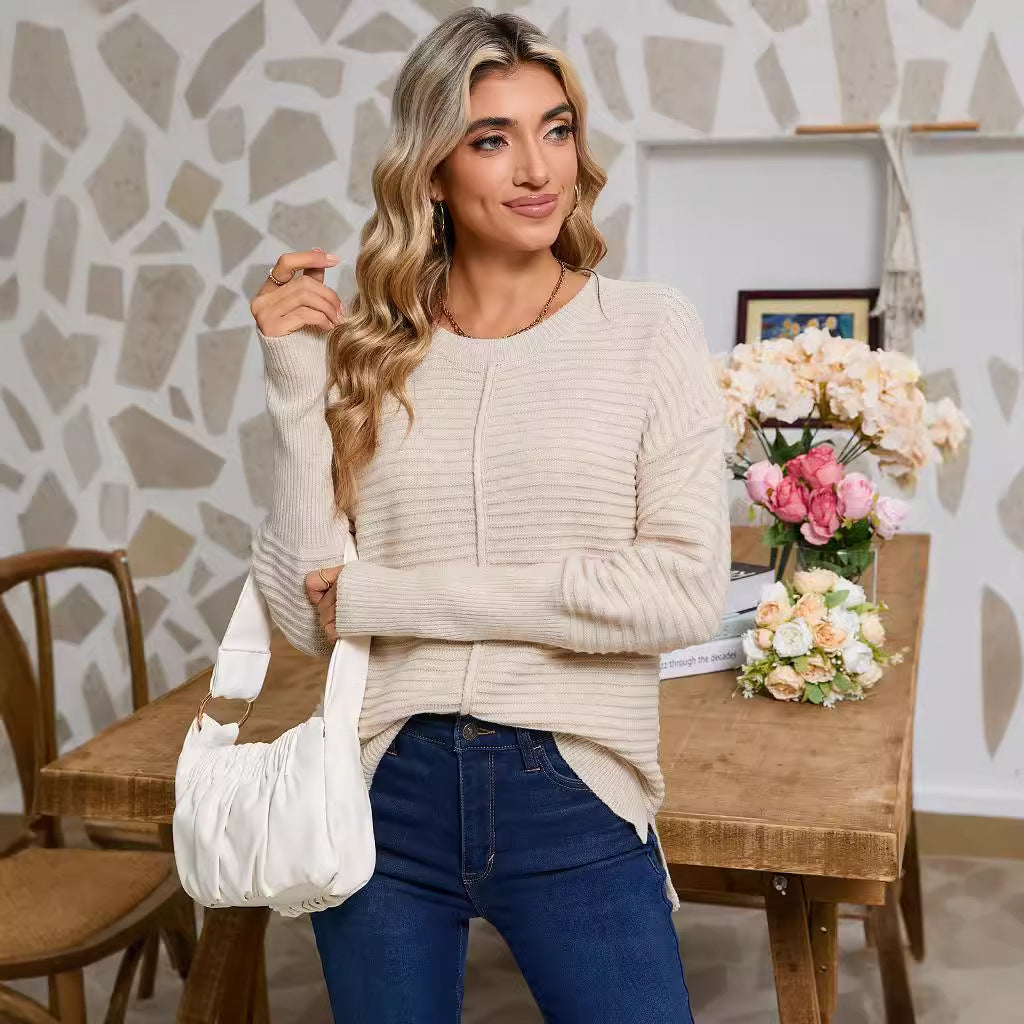 Damen Strickpullover Feine Rippstruktur Lässiger Schnitt