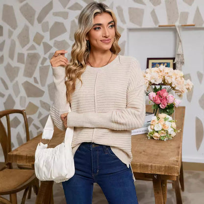 Damen Strickpullover Feine Rippstruktur Lässiger Schnitt