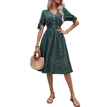 Damen Midi-Kleid Smock-Design Rüschen Detail Blume Eveloria