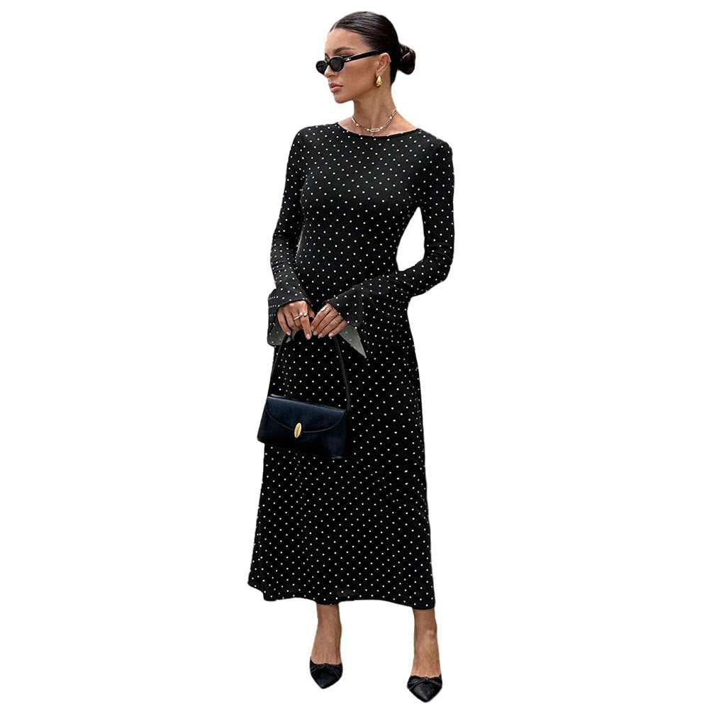 Damen Maxi-Kleid Punkte-Dessin Ärmel Elegant