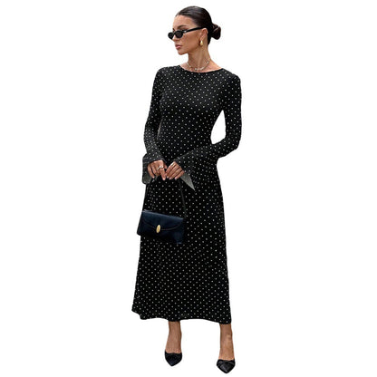 Damen Maxi-Kleid Punkte-Dessin Ärmel Elegant