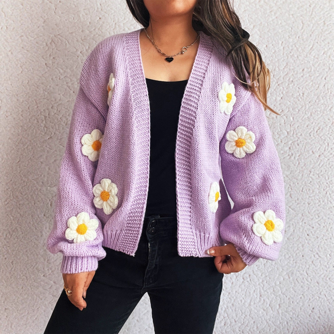 Damen Strickjacke Florale Applikationen Eveloria