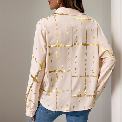Damen Bluse mit Goldmuster und langen Ärmeln