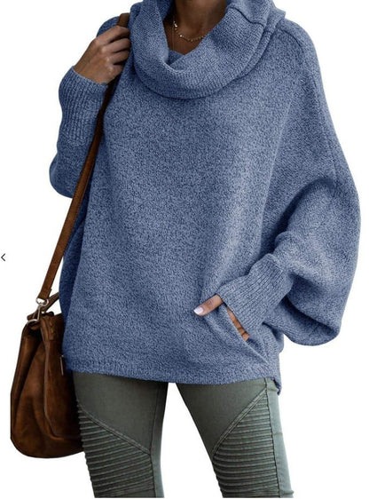 Damen Rollkragenpullover Lässig Weite Ärmel Eveloria