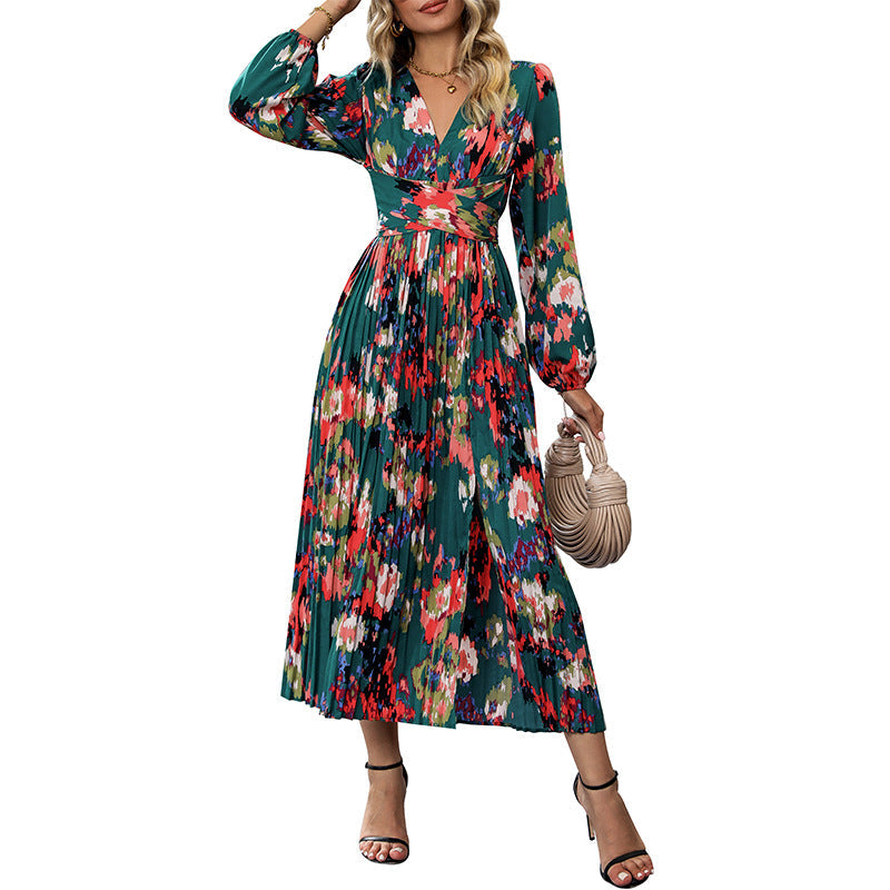 Damen Maxikleid Florales Design Eleganter Schlitz