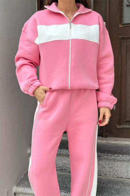 Damen Fleece-Jogginganzug Elastisch Mit Reißverschluss