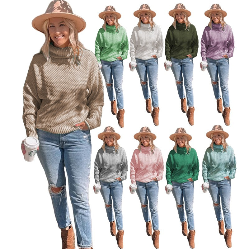 Damen Grobstrickpullover Rollkragen Lässig Eveloria - Eveloria