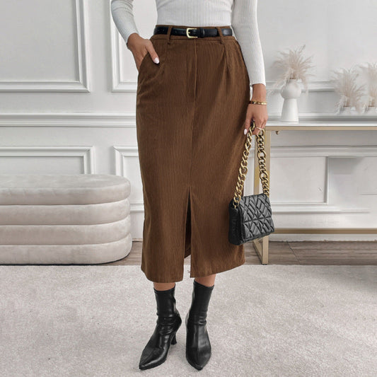 Eveloria Damen Maxirock mit Schlitz und Taschen Schwarz - Eveloria