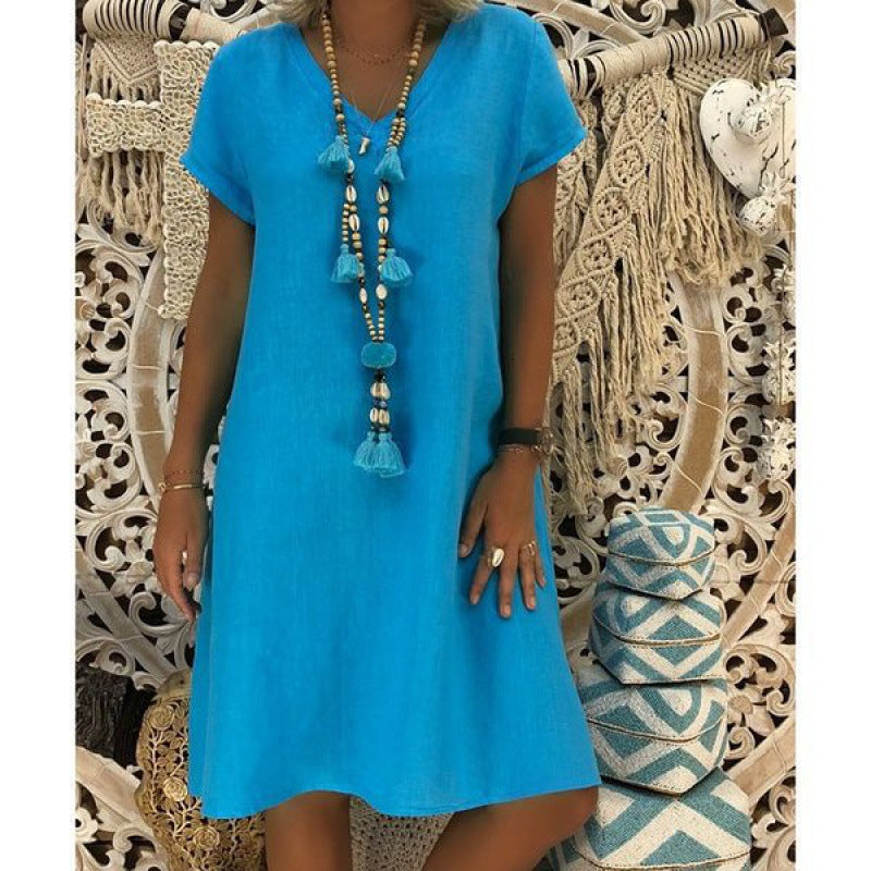 Damen Sommerkleid V-Ausschnitt Asymmetrisch Eveloria