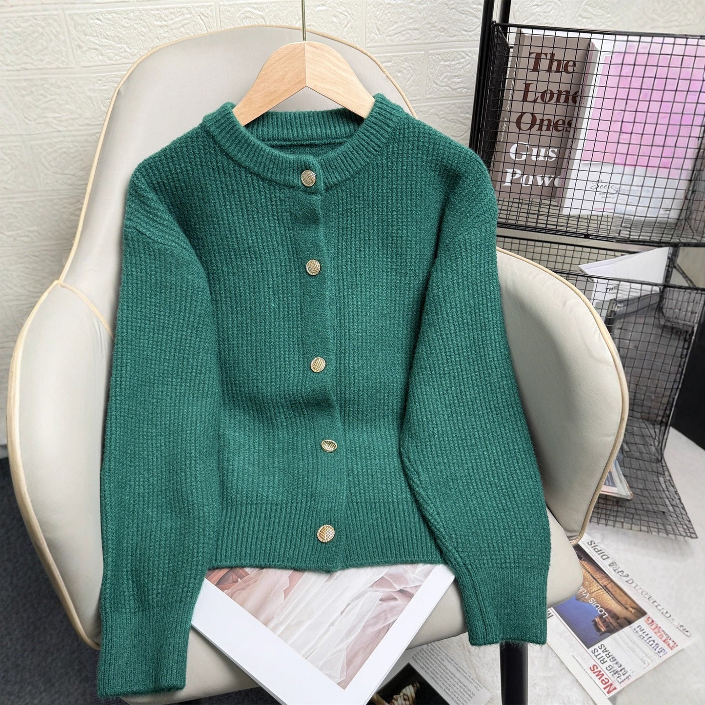 Damen Strickjacke Knöpfe Modernes Muster Eveloria