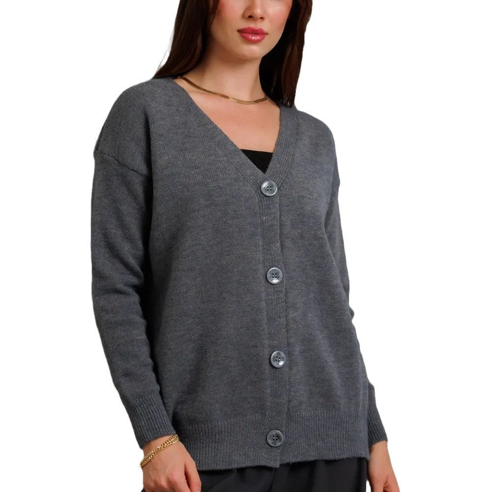 Damen Strickjacke V-Ausschnitt Knöpfe Eveloria