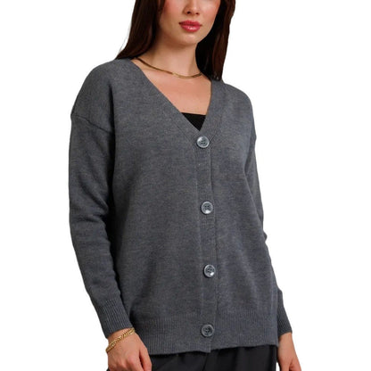 Damen Strickjacke V-Ausschnitt Knöpfe Eveloria