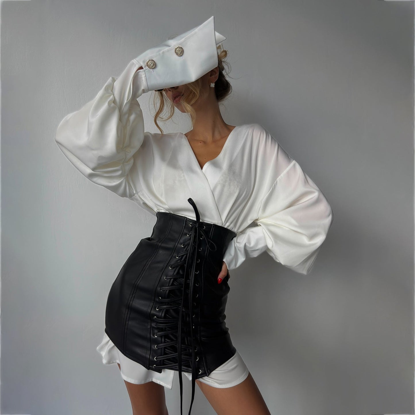 Damen Bluse Mit Schnürung Ballonärmel Elegantes Oberteil - Eveloria