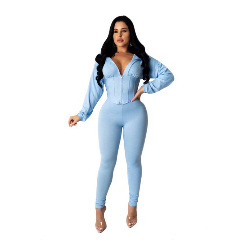 Damen Jumpsuit Reißverschluss Crop-