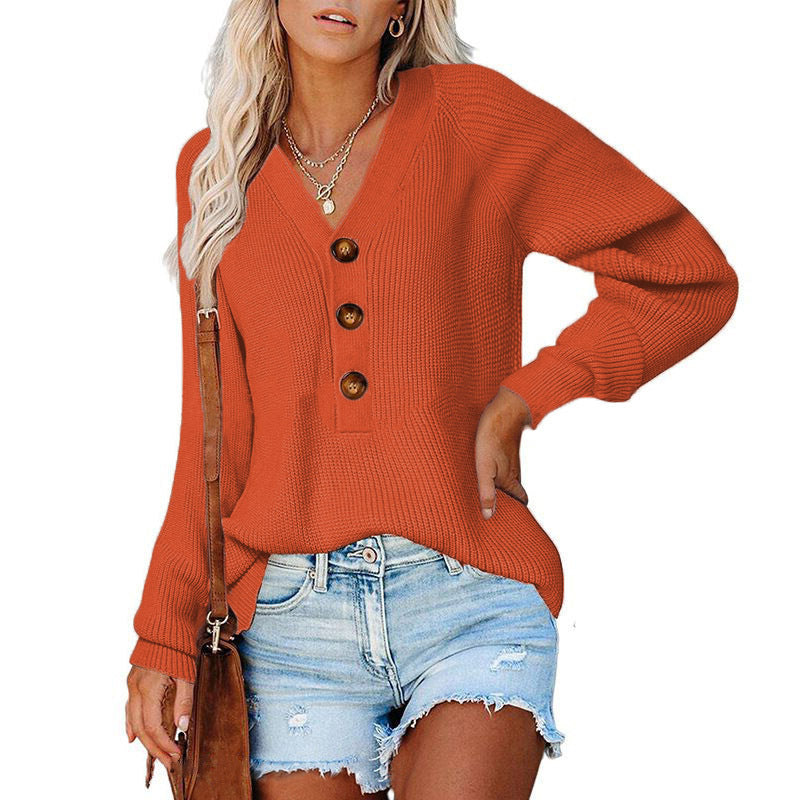 Damen Strickpullover Weit Schnitt Mit Knöpfen