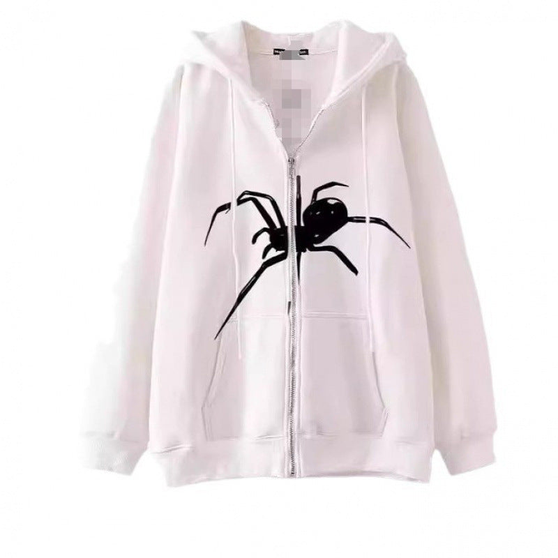 Damen Kapuzenjacke Spinnenmotiv Reißverschluss Eveloria