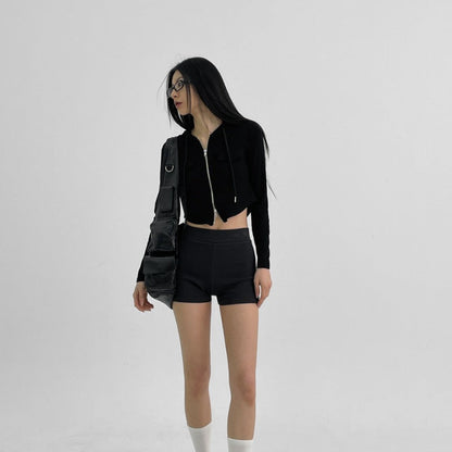Damen Cropped Freizeitjacke Reißverschluss Kapuze Eveloria