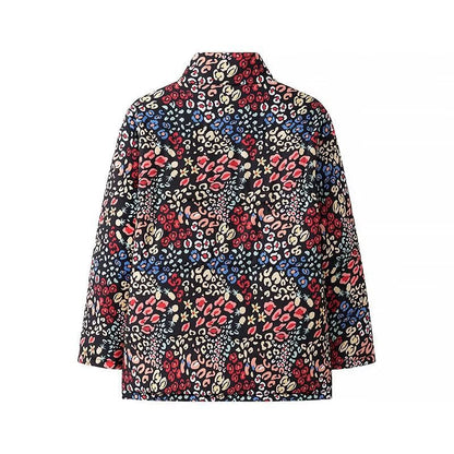 Damen Leichte Steppjacke Leopardenmuster mit Taschen