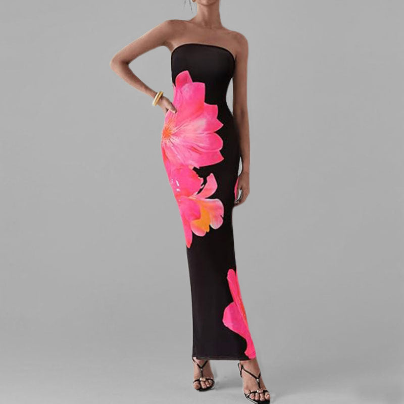 Eveloria Damen Schulterfreies Kleid Blumenmuster Figurbetont
