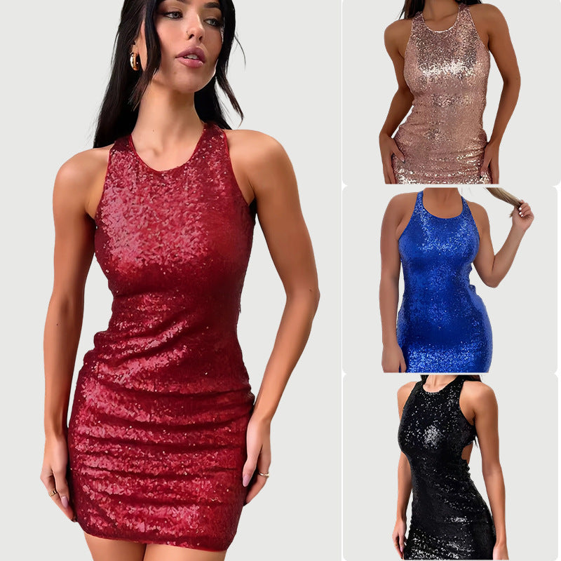 Damen Minikleid Glitzernd Schimmernd Racerback Design Eveloria - Eveloria