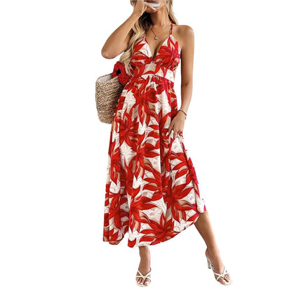 Damen Maxikleid Floralmuster Feine Spaghettiträger Eveloria