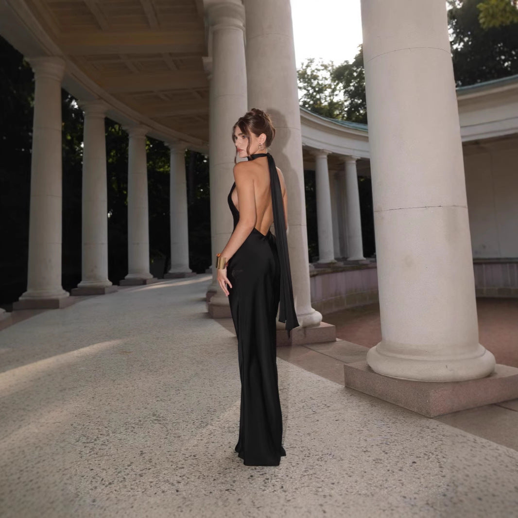 Damen Abendkleid Elegantem Rückenausschnitt Fließender Stoff