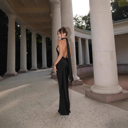 Damen Abendkleid Elegantem Rückenausschnitt Fließender Stoff