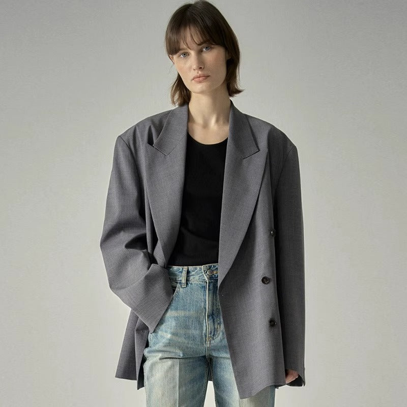 Damen Blazer Oversized Doppelter Knopf Schwarz Eveloria - Eveloria