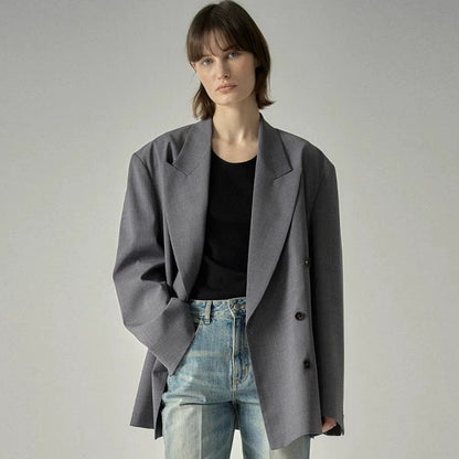 Damen Blazer Oversized Doppelter Knopf Schwarz Eveloria - Eveloria
