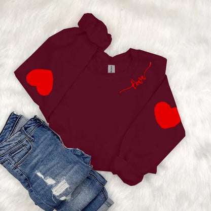 Damen Sweatshirt Herzen-Design Lässiger Schnitt Grau